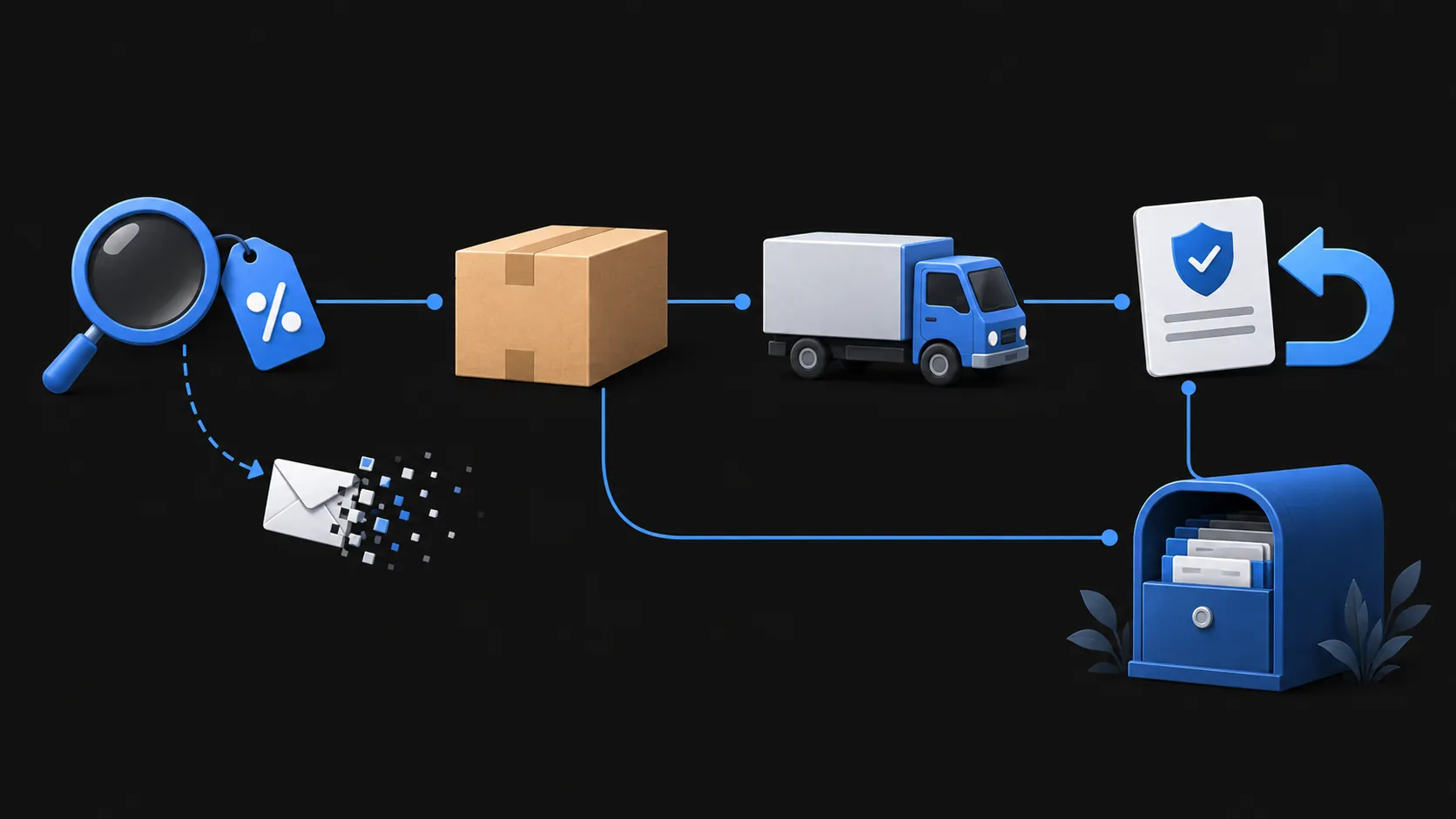 Follow-up mail across a purchase Timeline of follow-up mail across a purchase, from order confirmation to the return window