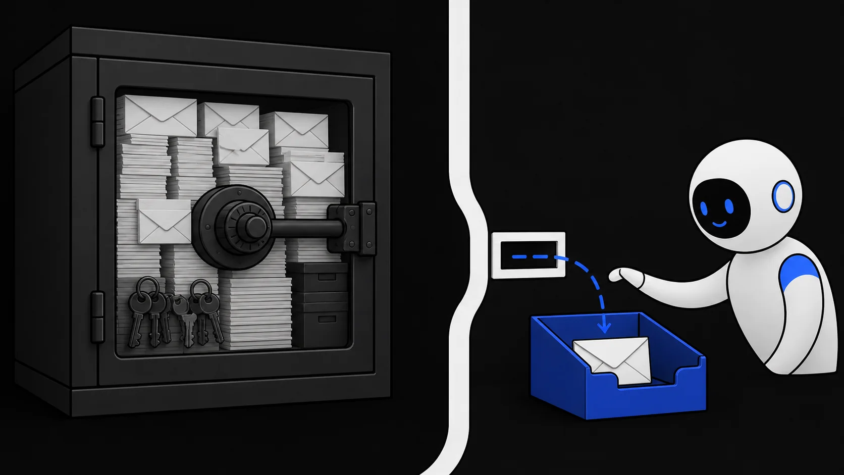 A separate inbox for the assistant An AI assistant reading mail in a separate temporary inbox rather than the user's primary mailbox